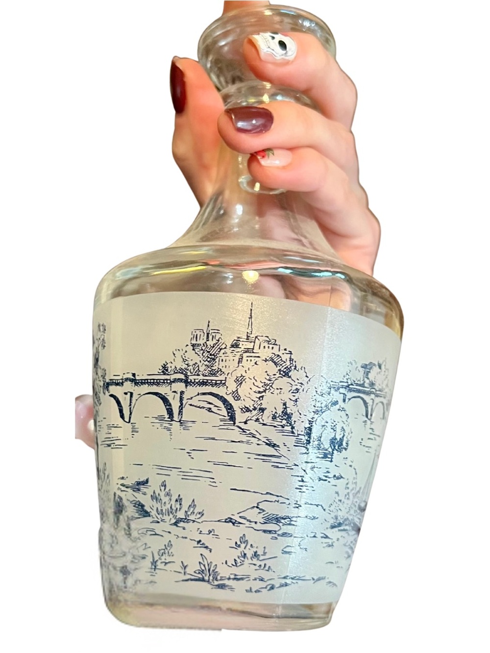 Vintage French Frosted Glass Decanter & 6 Shot Glasses Set - Picture 4 of 8